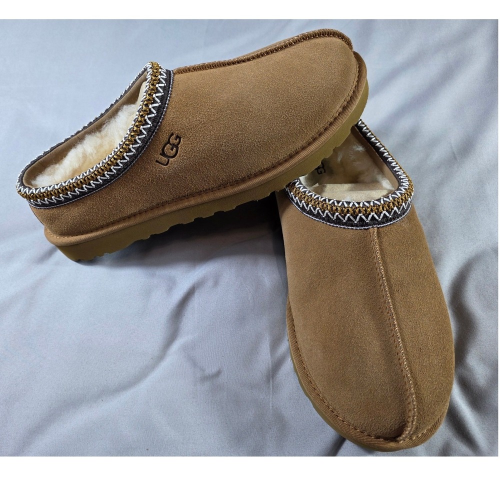 UGG Tasman II Slippers Mens Size 9 Chestnut Suede Embroidered Braid 1174671 NEW